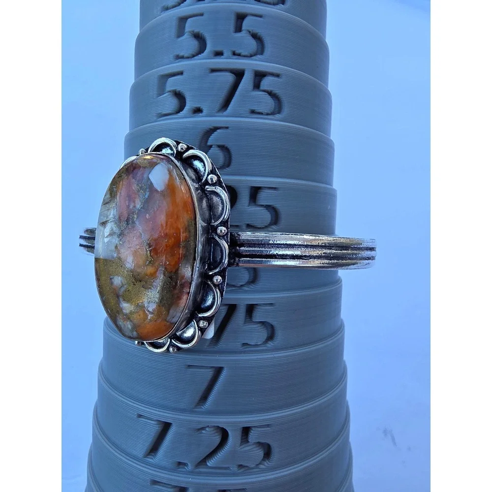 Honey Dendritic Opal Scalloped Cuff Bracelet Silver Tone Southwestern Boho